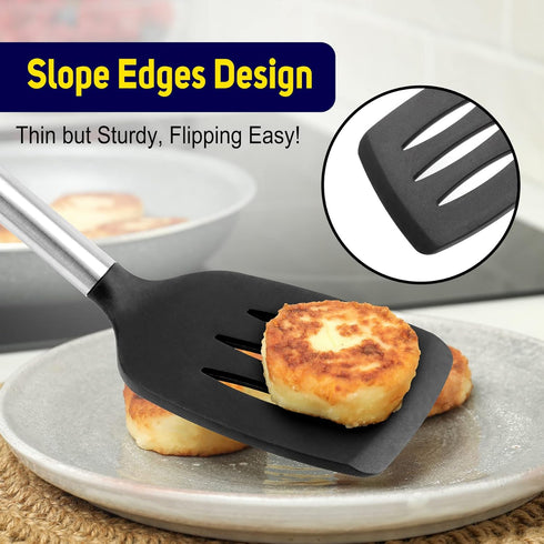 HOTEC Heat Resistant Silicone Slotted Solid Turner Spatula, Kitchen Spatula set?Cooking utensils for Nonstick Cookware, BPA Free,Dishwasher Safe...