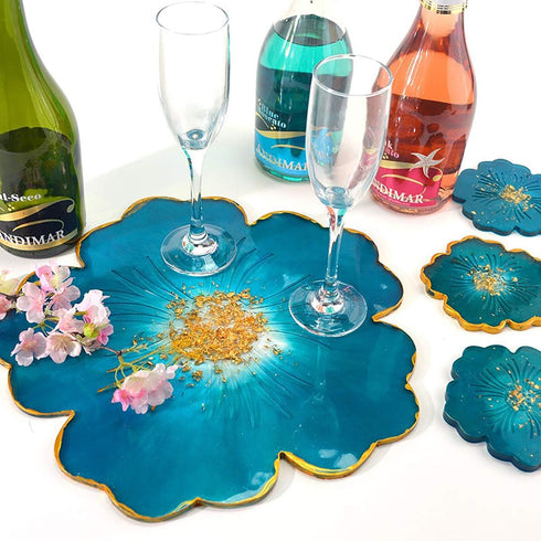 CCOZN 4 PCS Flower Silicone Coaster Molds for Epoxy Resin - Agate Cup Mat Mold for Resin Casting - DIY Craft Making...