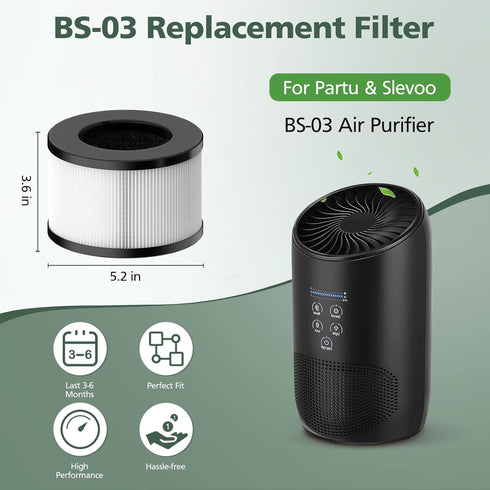 BS-03 HEPA Replacement Filter Compatible with PARTU and Slevoo BS-03 HEPA Air Purifier with 3-in-1 Filtration System, 1 Pack...