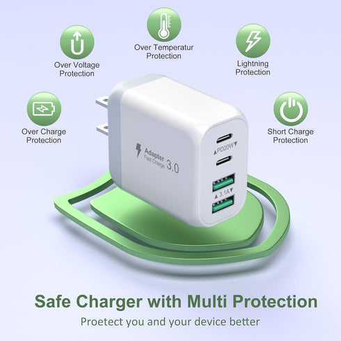 USB C Fast Charger for iPhone 15/15 Pro Max Fast Charging, 2 Pack 40W 4-Port USB C Charger Block Power Adapter with 6ft USB C Cable for iPhone 15 ...