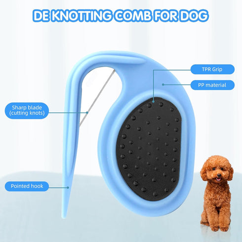 2PCS Pet Knotting Comb, 3 in 1 Knotting Comb Pet Grooming Tool, Small and Sharp, for Removing Tangled and Loosse Hair (Blue*2)...