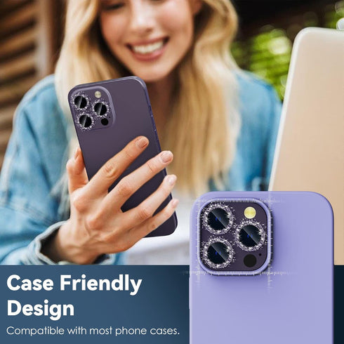 CloudValley Camera Lens Protector for iPhone 14 Pro (6.1 inch) & iPhone 14 Pro Max (6.7 inch), 9H Tempered Glass Metal Ring Camera Cover Film [Cas...