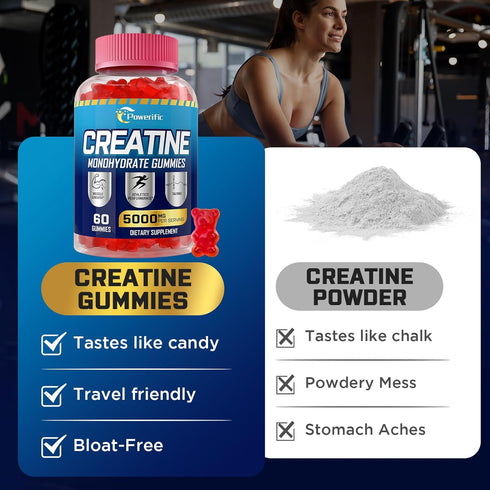 Creatine Monohydrate Gummies for Men & Women, Creatine Pre-Workout Gummies, Taurine&B6, Increase Strength, Energy & Endurance Chewable Creatine Gu...