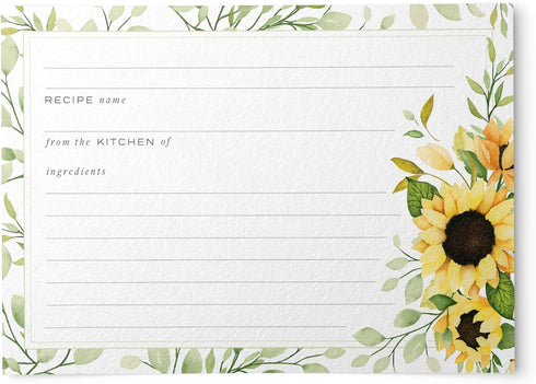 50 Sunflower Recipe Cards from Dashleigh, 4x6 inches, Double-Sided...
