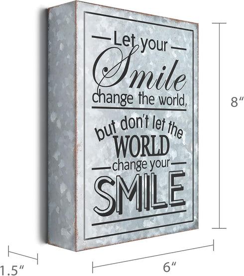 Barnyard Designs Wooden Box Sign Motivational Desk Decor, Inspirational Office Desk Decorations for Women Office Bathroom Shelf Décor (Smile)...