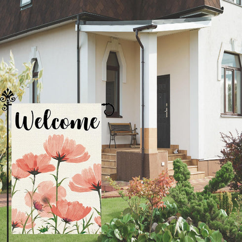Spring Garden Flag Yard Flags for Outside Welcome Spring Garden Flags 12x18 Double Sided Pink Floral Burlap Garden Flag Decorative Flags for Outsi...