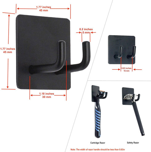 Adhesive Hooks, Bathroom Wall Towel Hooks, Black Stick Shower Razor Holder, Stainless Steel Door Hangers for Coat Loofah Robes Self Adhesive Organ...