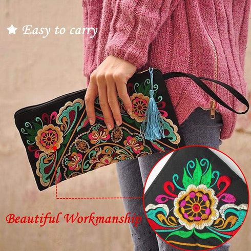 Clutch Purse, Embroidery Flower Clutch Handbag Evening Bags Handbags Wristlet Clutches Bag Wallet Summer Beach Bag for Women...