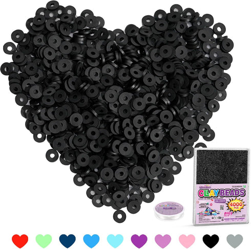 Gionlion 4000 Pcs Black Clay Beads Bracelet Making kit,6mm Polymer Heishi Beads for Jewelry Making,Preppy Aesthetic flat Beads for Bracelets Neckl...