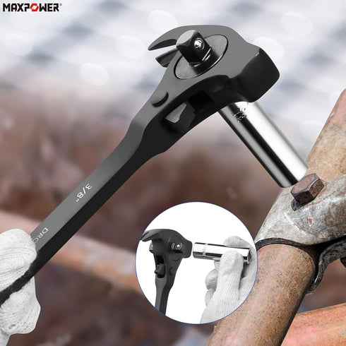 MAXPOWER 1/2" and 3/8" Drive Scaffold Ratchet Wrench, Podger Spanner with Claw Hammer, Crowbar, Pry Bar and Nail Puller Functions...