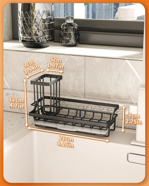 SWTYMIKI Sink Caddy Sponge Holder - Kitchen Sink Organizer with High Brush Holder for Countertop by the Sink Holding Dish Soaps and Sponges, Stain...