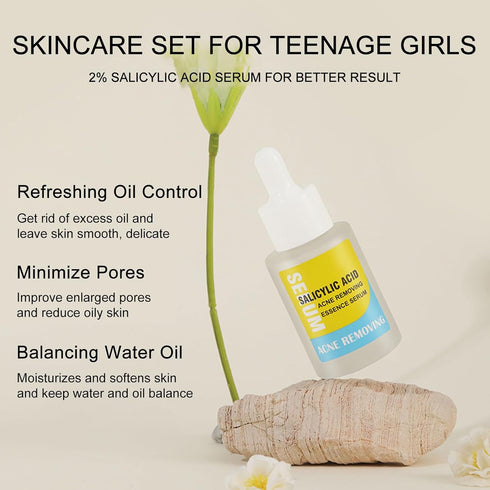 3 Step Acne Skin Care Set, 2% Salicylic Acid Face Wash, Skincare Routine Set, Facial Skin Care Sets & Kits: Cleanser, Serum, Cream, Mask, Face Car...