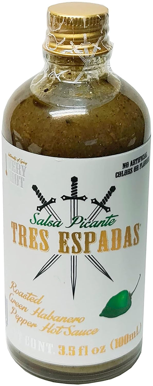 Tres Espadas | Habanero Hot Sauce | Habanero Pepper | Mexican Gourmet Recipe | Hot Sauce Bottle 3.5 fl oz | Green Roasted Habanero Flavor...