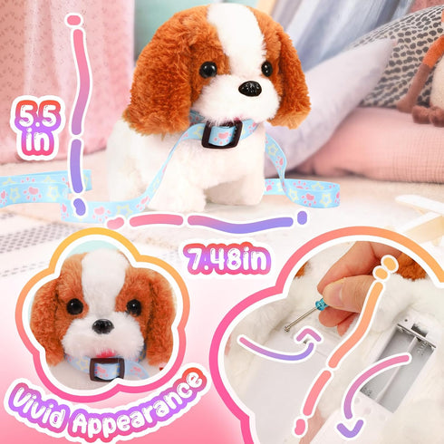 Tagitary Plush Toys Puppy Electronic Toy Walking and Barking Dogs,Tail Wagging Fake Dog Interactive Dog Toy for Kids with Leash,Easter Christmas B...