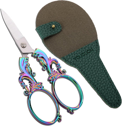Crafting Scissors, 5.3in Sharp Multipurpose Fabric Scissors with Sheath, Arts Sewing Quilting Office Home School Paper Cutting Shears, Rainbow Lar...