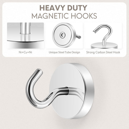 Neosmuk Magnetic Hooks Heavy Duty,120lb Super Strong Magnet with Hooks for Cruise Cabins, Large Metal Hooks for Hanging on Fridge,Extra Strong Mag...