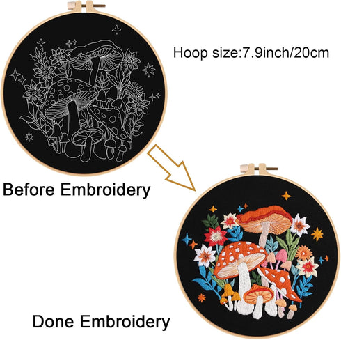Louise Maelys Mushroom Embroidery Kits for Beginners with Art Night pattern,Adults Starter Cross Stitch Kit DIY Needlepoint Kits......