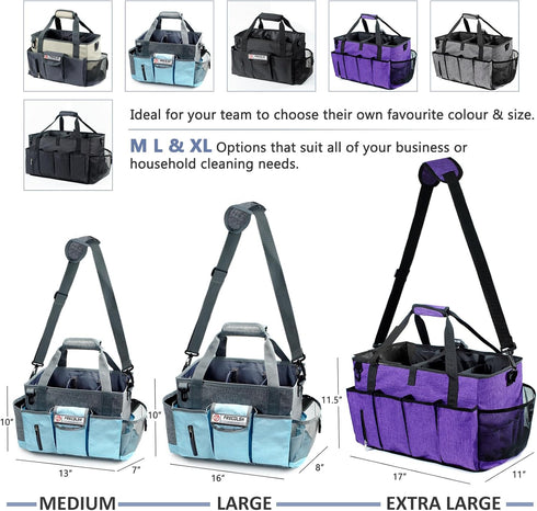 Grey-Blue Cleaning Caddy, Oxford Polyester, Adjustable 5 Compartments, Padded Carry Handle, Waterproof Interior, Ideal for Housekeeping and Cleani...