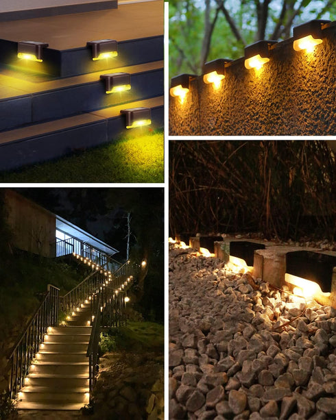 Solar Deck Lights Outdoor 8 Pack, Solar Lights Outdoor for Patio Brown Solar Step Lights LED Waterproof Lighting for Outdoor Stair, Deck,Patio,Yar...