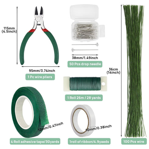 Floral Arrangement Kit, Floral Tape and Floral Wire Boutonniere Kit, 26 GaugeStem Wire, 22 Gauge Floral Wire, Wire Cutter Flower Bouquet Accessori...