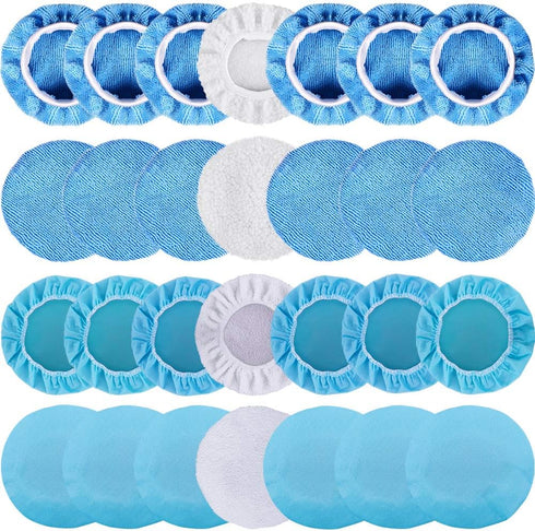 SIQUK 28 Packs Polishing Bonnet Pads (5 to 6 Inches) Including 12 Packs Microfiber Car Polishing Bonnet 12 Packs Non-Woven Buffing pad 2 Packs Wax...