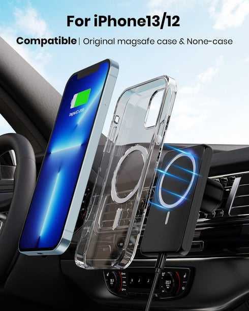 JoyGeek Magnetic Wireless Car Charger, Compatible with Mag-Safe Car Mount Charger for iPhone 14/13/12 Series, Car Air Vent Phone Holder Mount with...