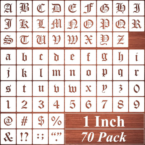 1 Inch Alphabet Letter Stencils for Painting - 70 Pack Old English Letter and Number Stencil Templates with Signs for Painting on Wood, Reusable L...