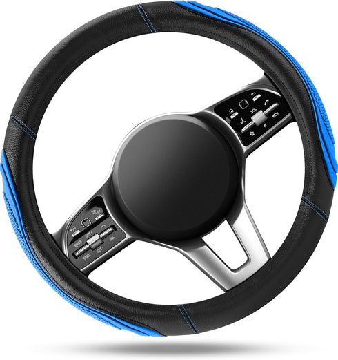 Car Steering Wheel Cover - Microfiber Leather Steering Wheel Wrap Sports 14.5-15 Inch Steering Wheel Cover Non-Slip for Men Women Blue Color...