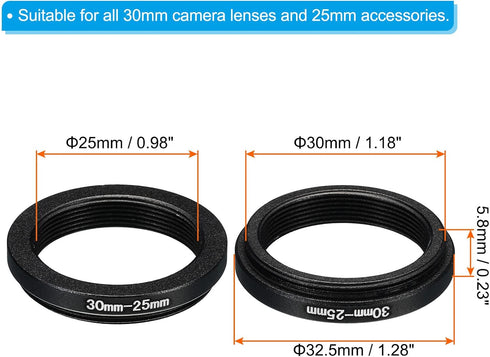 PATIKIL 30mm-25mm Metal Step Down Ring, Camera Lens Filter Adapter Ring Aluminum Filter Adapter Ring for Camera Lenses Hood, Black...