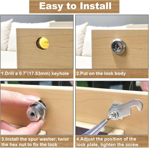 3 Pack Cabinet Locks with Keys, 1-1/8" Cam Lock keyed Alike, Secure Drawer Mailbox File RV Storage Locks Tool Box Locks Replacement Set, Zinc Allo...