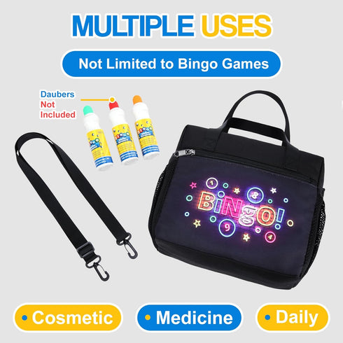 Bingo Bag for Bingo Supplies Accessories Large Bingo Bags with Pockets for Bingo Daubers Markers Water Resistant Bingo Carry Bag Gifts for Bingo G...