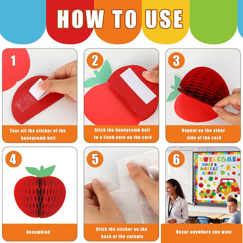 94Pcs Apple Bulletin Board Decoration Set Motivational Fruit Cut-Outs Welcome What A Great Bunch Red Truck Cut Out Apple Honeycomb Balls Border Tr...