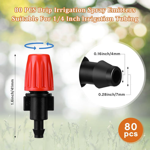 80 Pcs 1/4 Inch Drip Emitter Irrigation Drippers Misting Nozzles Adjustable Micro Spray Irrigation Emitters for Garden Agricultural Irrigation Pat...
