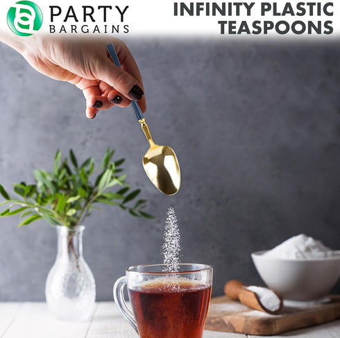 Party Bargains Disposable Plastic Navy Gold Teaspoons, Infinity Modern Design Utensils, 40 Pack...