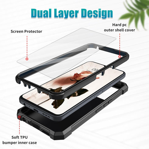 for TCL 40 XL Case,TCL 40 T Phone Case with Glass Screen Protector,Heavy Duty Hard PC,Shock-Absorbing Corner TPU Bumper Shockproof Protective Phon...