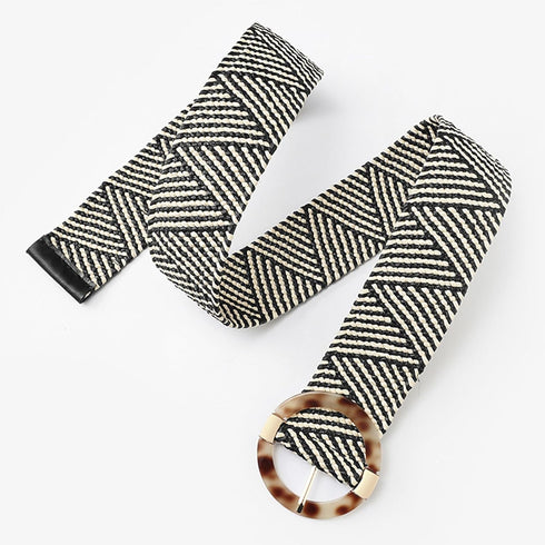 Women Straw Woven Belt Elastic Braided Stretch Waist Belt Ladies Boho Buckle Dress Buckle Belt...