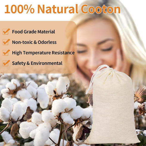 40 Pcs Empty Spice Bags for Cooking Soup, Reusable Tea Bags for Loose Tea, 4x6 In Natural Muslin Drawstring Bag, Small Cheese Cloth Cotton Bag for...