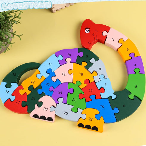 LovesTown Animal Wooden Puzzle, Alphabet Jigsaw Puzzle Alphabet Building Blocks Wooden Dinosaur Letters Numbers Block Toys for Kids Toys Preschool...