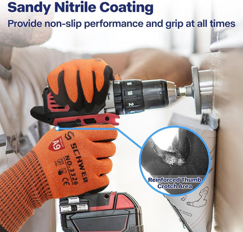 Schwer ProGuard Highest Level Cut Resistant Work Gloves PR3326 for Extreme Protection?ANSI A9 Cut Gloves with Reinforced Thumb, Non Slip, Breathab...