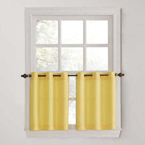 No. 918 Montego Casual Textured Semi-Sheer Grommet Kitchen Curtain Tier Pair, 56" x 24", Yellow...