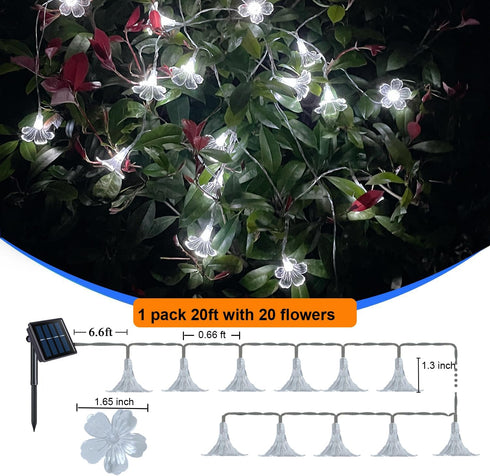Solar Flower String Lights Outdoor Waterproof- Morning Glory Flowers, 20-Brightness LED String Light, 20Ft 2 Modes - Perfect Decor for Garden, Fen...