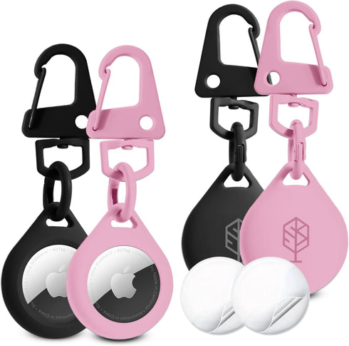 AirTag Holder 2 Pack, Keychain Protective Case for Air Tag Dog Collar Luggage Handbag, Silicone Compatible Apple Accessories (Black & Pink)...
