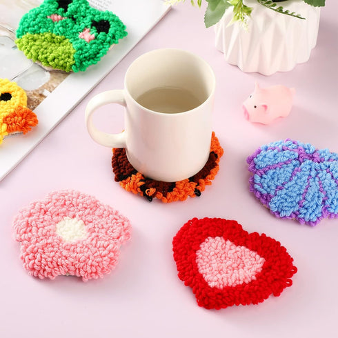 Hanaive 20 Pcs Punch Needle Kit Embroidery Needle Coasters Kit for Children Adult Beginner DIY Mug Tufted Rug Making Set......