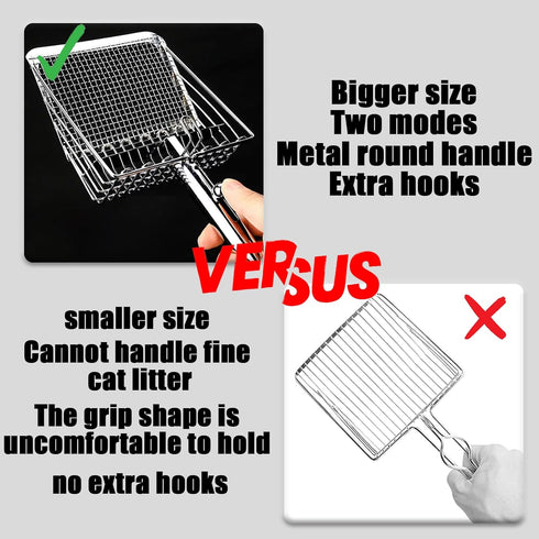 Cat Litter Scoop, Stainless Steel Cat Litter Scoop,Poop Scoop, Deep Shovel, Long Handle, Poop Sifting,Litter Box Scooper-Suitable for Litter Box (...