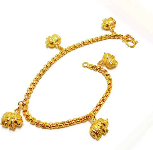 Elephant Bell 24k Thai Baht Gold Plated Foots Jewelry Bracelet Charm Anklet 9 Inch...