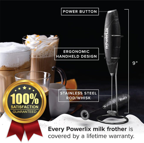 PowerLix Powerful Handheld Milk Frother With Stand Battery Operated Foam Maker Frother Wand For Coffee (A Black) (Black Marble)...