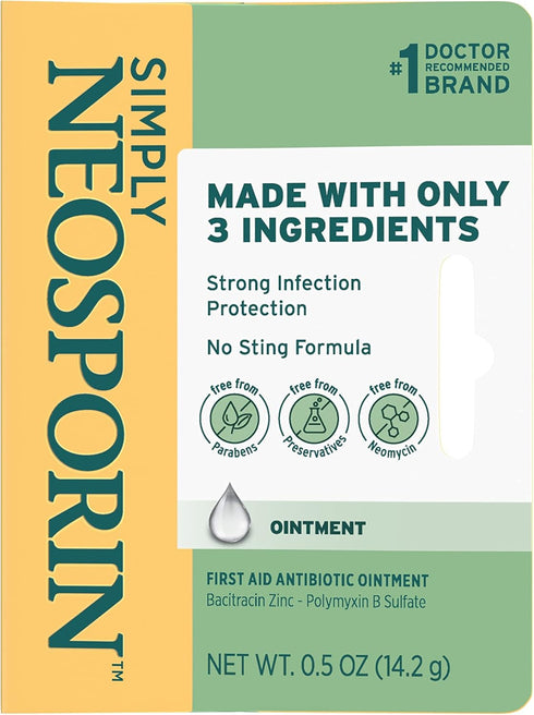 Neosporin Simply Formula 3-Ingredient First Aid Antibiotic Ointment and Wound Care Treatment with Bacitracin Zinc and Polymyxin B Sulfate, Preserv...