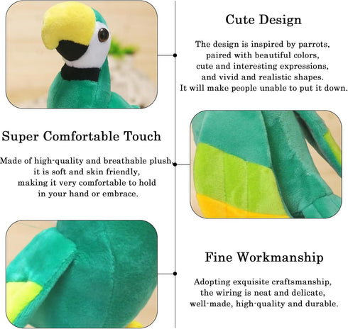 7.9" Parrot Stuffed Animal Plush Cute Small Bird Toy Gifts for Girls Boys, Green...