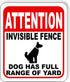 Attention Invisible Fence Dogs Sign - Dog Has Full Range of Yard, Warning Signs for Home, Dog House Sign Decorations, Animal Safety Sign for The H...