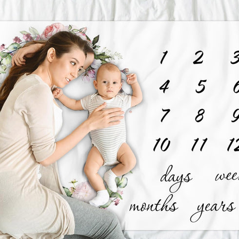 CSFOTO Flowers Baby Monthly Milestone Blanket Newborn First Year Growth Mat Baby Shower Memory Keepsake Gift Picture Recording Blanket 60"x40" wit...
